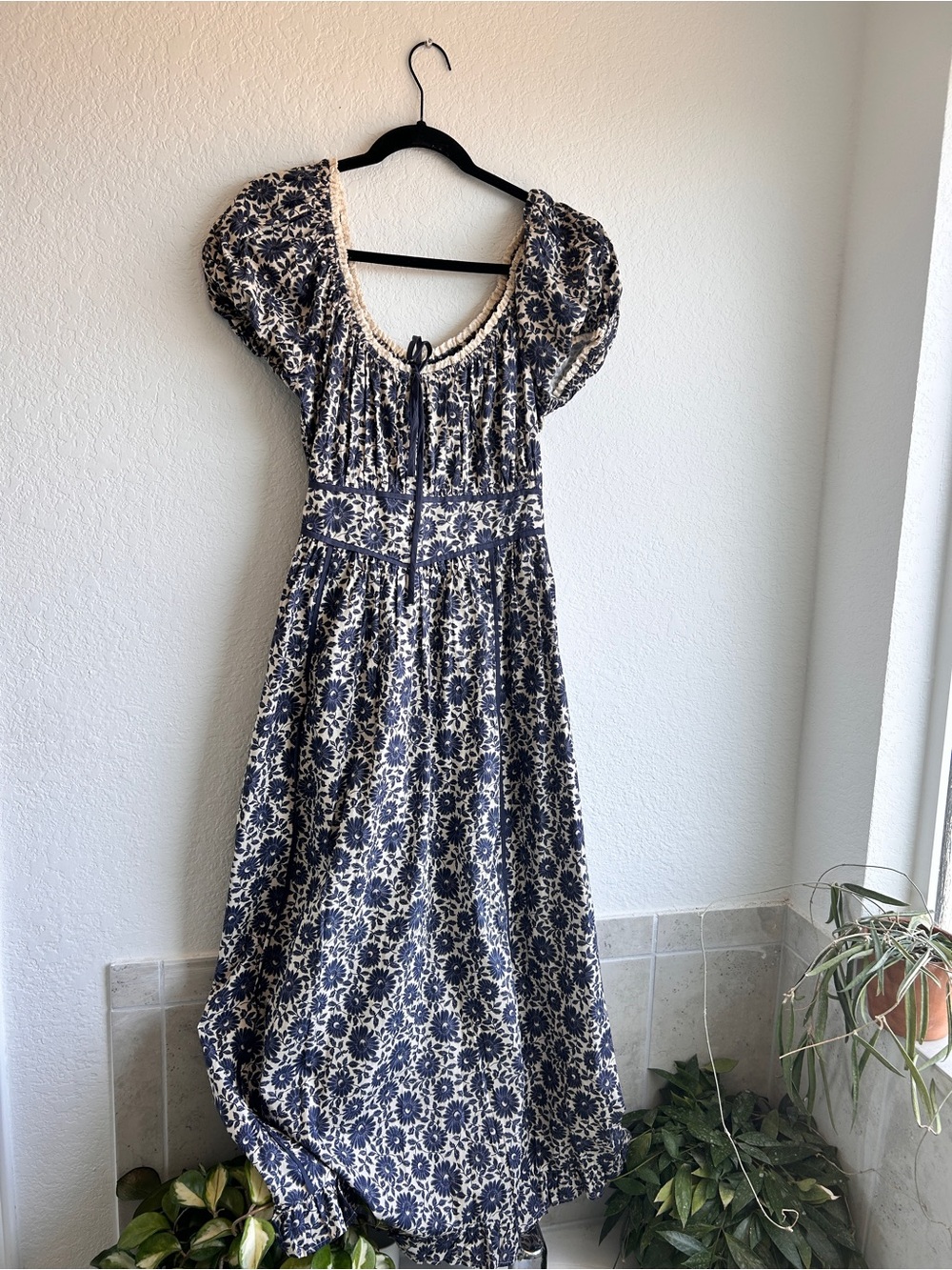 Christy Dawn Carlotta Dress Medium Bohemian Navy and Cream Floral Midi Dress
